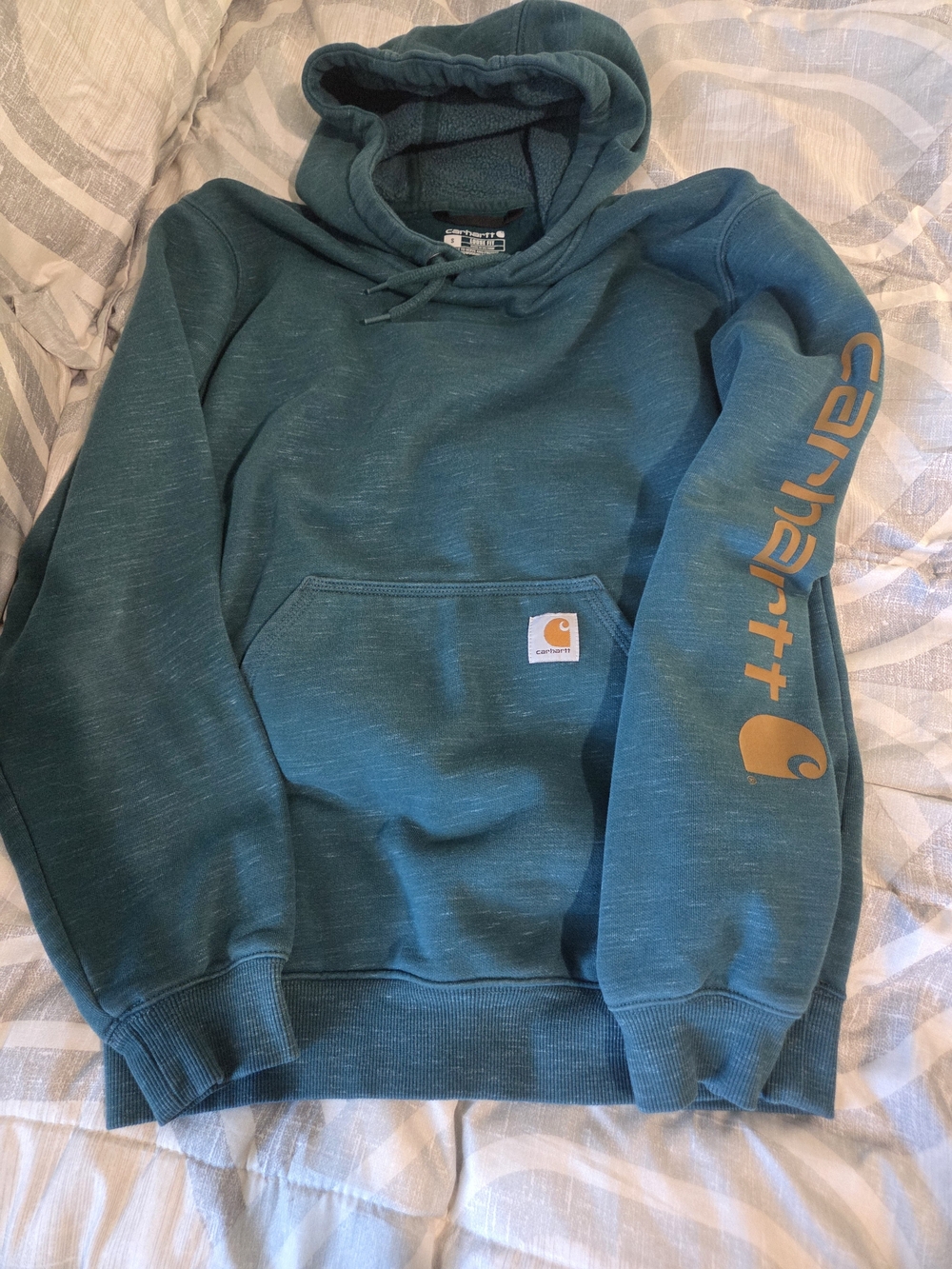 Carhartt Teal Pullover Hoodie with Sleeve Logo